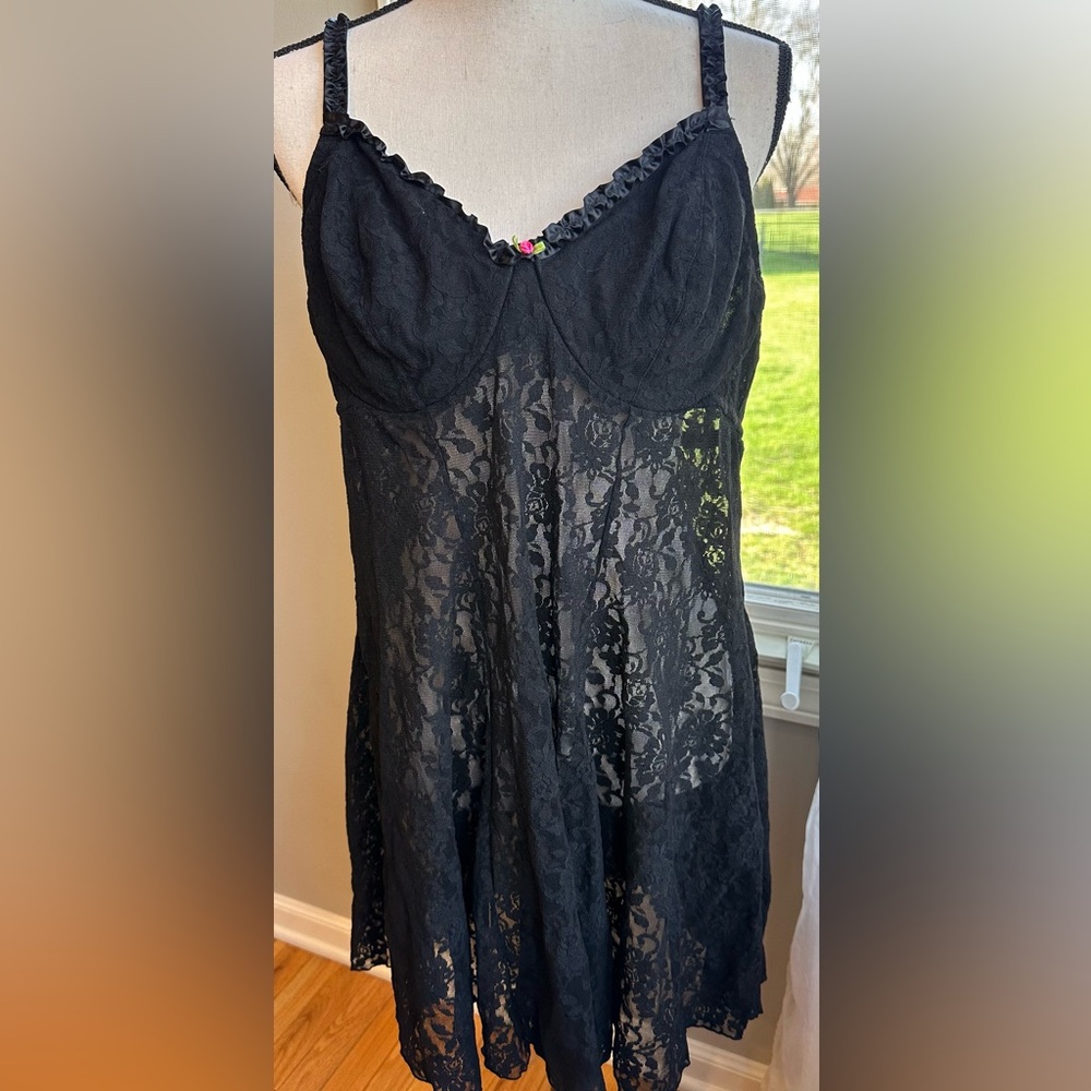Cacique gorgeous Black lace underwire Teddy Babydoll Nightie sz 14/16